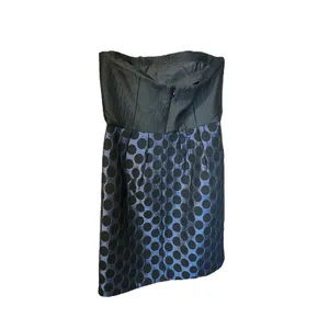 Anthropologie 4C Strapless Dress 4 Black Blue Polka Dot Jacquard Mini Graduation thumbnail 4