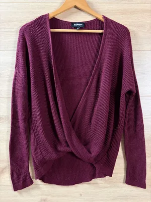 Express Women's Burgundy Wine Twist-Front Knit Layering Sweater XS thumbnail 1