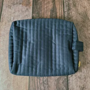 ROC Skincare Zipper Makeup Bag Dark Blue Quilted Fabric Cosmetic Pouch thumbnail 2