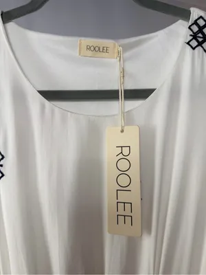 NWT Roolee Flutter Sleeve Patterned Midi Dress in White‎ Blue Size XS thumbnail 2