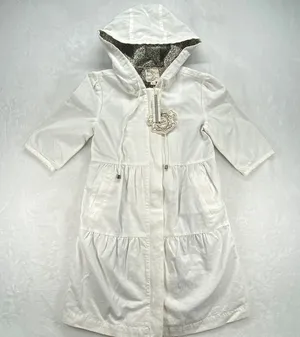 Tulle Hooded Trench Coat Floral Lined‎ Lightweight Jacket White XS thumbnail 1