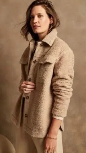 Banana Republic Factory Women’s Size S Bonded Sherpa Shacket Tan Camel thumbnail 1