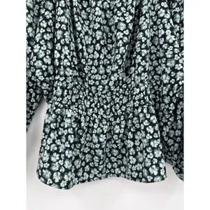 Nine West Floral Print Smocked Waist Peplum Blouse Boho Festival Peasant Top PM thumbnail 3