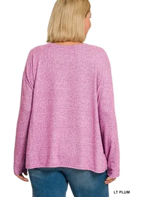 NEW!LAST One Plus Size Long-Sleeve Lounge Top & Shorts Set - Light Plum Size 2X thumbnail 4