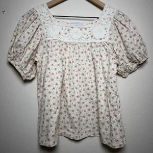 Mi Golondrina Women Cotton Top mall Cream Ditsy Floral Embroidered Puff Sleeve thumbnail 1
