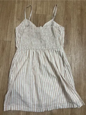 Abercrombie & Fitch Cream and Pink Striped Tie-Front Mini Dress thumbnail 4