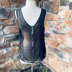 Ecote Sheer black tank with metallic beads and sequins thumbnail 4