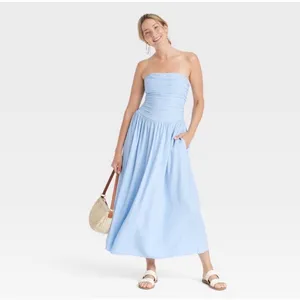 Universal‎ Thread Women Linen Corset Dress Large Blue Cottage Prairie Strapless thumbnail 6