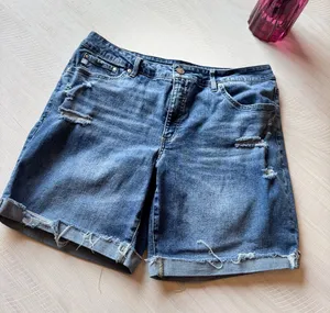Seven7 Women's Relaxed Bermuda Distressed Denim Shorts thumbnail 1