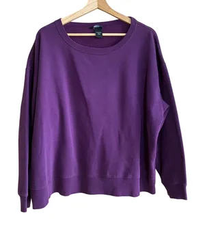 Moda international cotton blend purple fleece crewneck sweater‎ women's size L thumbnail 1