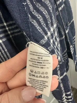 Free People Oversized Navy & White Flannel Plaid Button-Up Shirt thumbnail 4