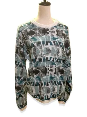 VINTAGE CREW NECK SWEATER 80’s PREP GEOMETRIC DESIGN STYLISH ACADEMIA thumbnail 1
