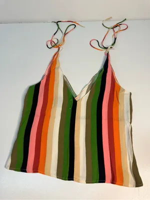 Reformation Multicolor Stripe Tie-Shoulder Cami in Olive, Pink & Cream thumbnail 6