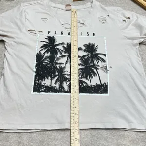 Messy Bun Just Chillin Paradise Palm Distressed Tshirt Women's XL EUC Casual‎ Summer Beach Vacation thumbnail 6