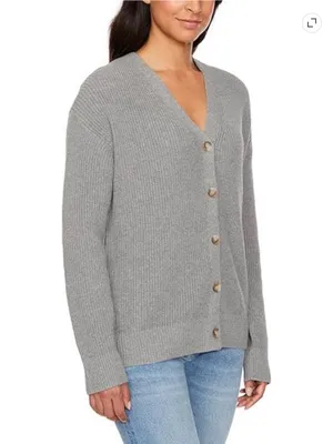 Hudson Jeans Cotton Button-Down Cardigan Sweater Grey Large thumbnail 2