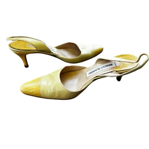 Vintage Manolo Blahnik Slingback Pumps 36 Yellow Snake Embossed Pointed Toe thumbnail 5