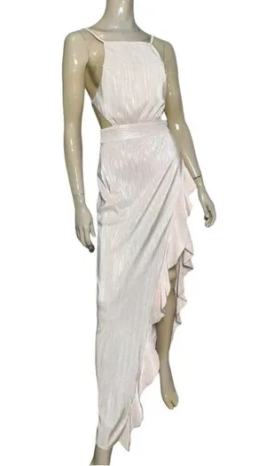 Michael Costello X Revolve Women’s Size XS Light Pink Crinkle Henrik Ruffle Gown thumbnail 5