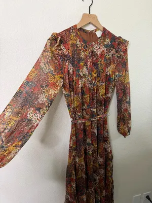 Greylin Printed Ruffle Chiffon Belted Midi Dress‎ Womens Size XS thumbnail 3