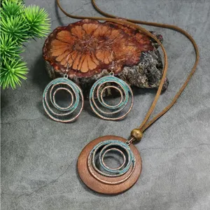 Boho Vintage Style Necklace/Earrings‎ Set Hollow Spiral Design Zinc Alloy Wood thumbnail 5