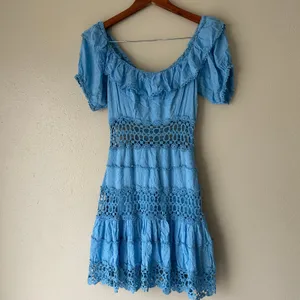 Free People Boho Blue Puff Sleeve Mini Dress Size 6 thumbnail 2