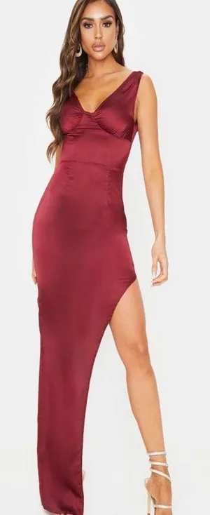 Pretty Little Thing Satin Split Slit Maxi Dress thumbnail 1