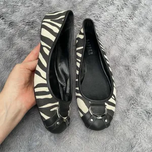 Zebra Ballet Flats Lauren Ralph Lauren Abigail II Black White Buckle Size 8B thumbnail 6