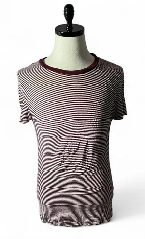 Brandy‎ Melville Burgundy White Striped One Size Cotton T Shirt thumbnail 1