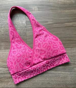 Pink Leopard Print Halter Sports Bra thumbnail 1