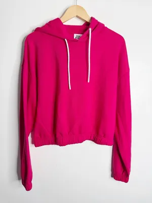 DayBreak Pink Cropped Hoodie Large Barbiecore Loungewear‎ Sporty Chic Streetwear thumbnail 2
