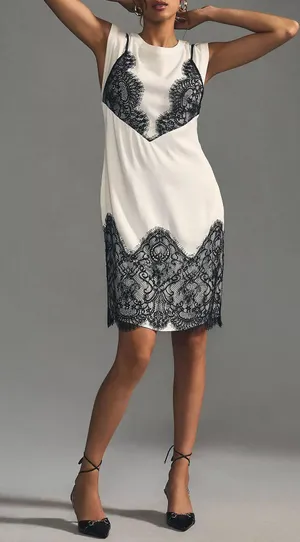 NWT $148 Woman’s Maeve Lace T-Shirt Slip Dress, Sz S thumbnail 1