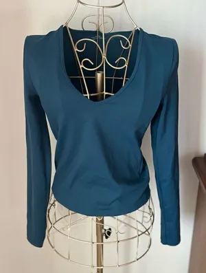 Abercrombie & Fitch Soft A&F Collection Long Sleeve V Neck Top Small Teal thumbnail 1