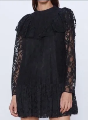 Zara Black Lace Ruffle Yoke Mini Dress thumbnail 1