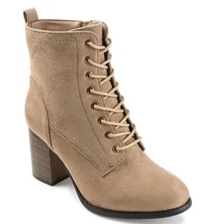 NWB Journee Collection Baylor Booties Sz 8.5 Faux Suede Lace-Up Stacked Heel Tan thumbnail 1