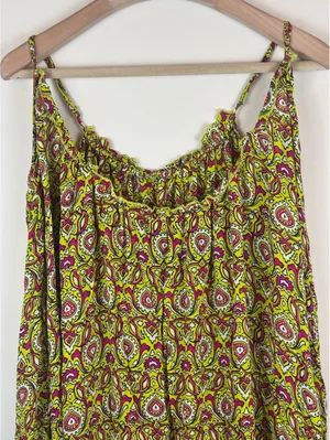By Anthropologie Flounced Maxi Lounge Dress Citron Paisley Modal M Boho thumbnail 11
