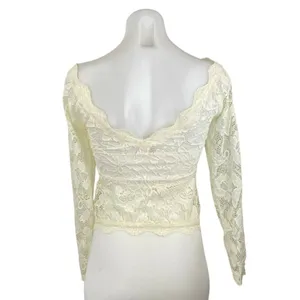 Free People Intimately Cream Long Sleeve Floral Lace Boat Neck Blouse Top Sz XS thumbnail 3
