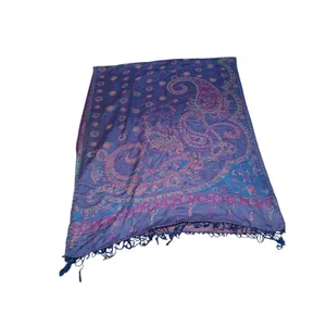 Jerusalem Pashmina Scarf Purple Pink Blue 100% Cashmere Paisley Fringe Wrap thumbnail 3