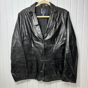 GAP Vintage Y2K 2000 Women’s Black Genuine Leather Jacket Size L‎ thumbnail 4