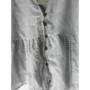 NWT Zara striped linen pheasant‎ v neck button front blouse white blue large thumbnail 3