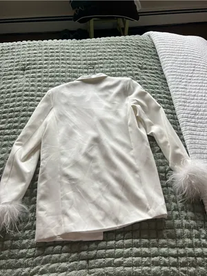 Edikted White Feather-Cuff Blazer Jacket thumbnail 2