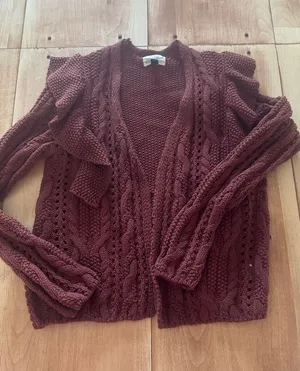 Universal Thread Womens‎ XS Rust Orange Ruffle Cable Knit Open Front Cardigan thumbnail 1
