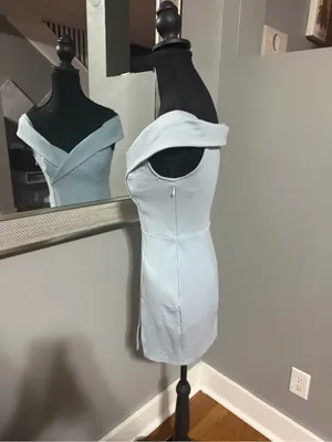 Superdown x Revolve V Neck Off Shoulder Sweetheart Slit Blue Mini Dress Small thumbnail 3