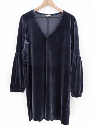 Madewell Dress Womens XL Shift Navy Blue Velvet Long Puff Sleeve Excellent thumbnail 1