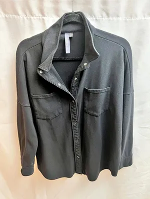 Mondetta Women’s XL Black Fleece Snap Front Shacket Overshirt Jacket thumbnail 1