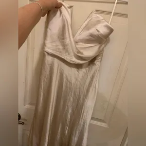 So Long Midi Dress Champagne strapless satin Hello Molly M formal spring wedding thumbnail 5
