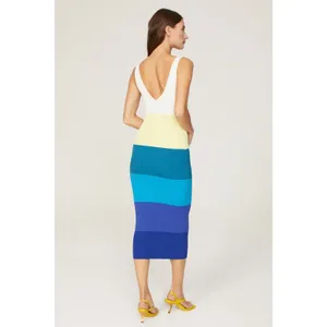 STAUD Blue White Colorblock Stripe Sleeveless V-Neck Dana Midi Dress Size Small thumbnail 4