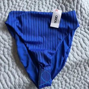ASOS Ribbed‎ High Waist Bikini Bottoms Womens Size 2 Blue Swim Beachwear Ribbed thumbnail 1