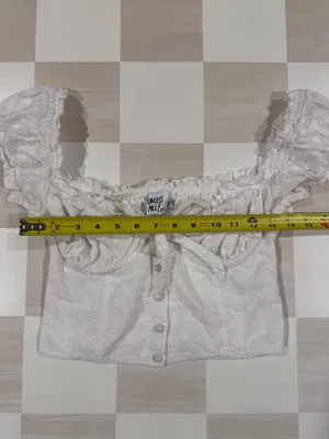 Princess Polly White Eyelet Puff Sleeve Ruched Button Front Crop Top Cottagecore thumbnail 11