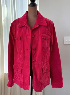 Y2K Vintage Suede Chore Jacket Deep Cherry Red Leather Coat Boho Western Utility thumbnail 1