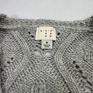 A New Day Grey Pointelle Beaded Open Front Cardigan Sweater Size M thumbnail 2
