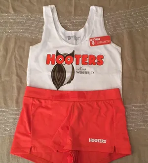 Hooters Girl Worn Sexy Tank Shorts Webster TX Sm/Xs & Free “Elizabeth” Name Tag thumbnail 1